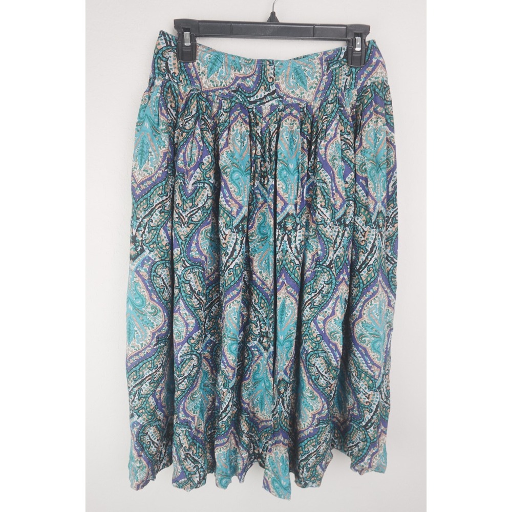 Vintage LIZ CLAIBORNE - Green Purple paisley RAYON skirt,‎ size 12 (fits small)